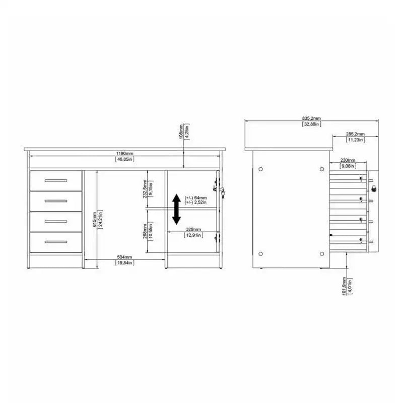 Function Plus Desk 4 Drawer 1 Door in White and Grey - Price Crash Furniture
