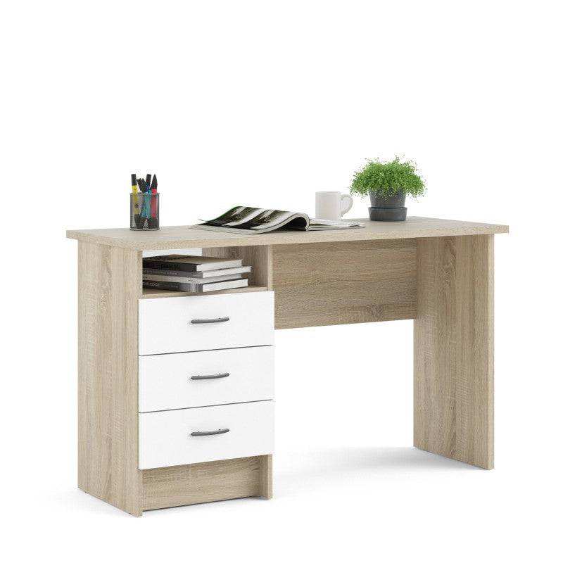 Function Plus Oak Desk 3 White Drawers - Price Crash Furniture
