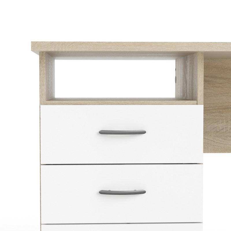 Function Plus Oak Desk 3 White Drawers - Price Crash Furniture