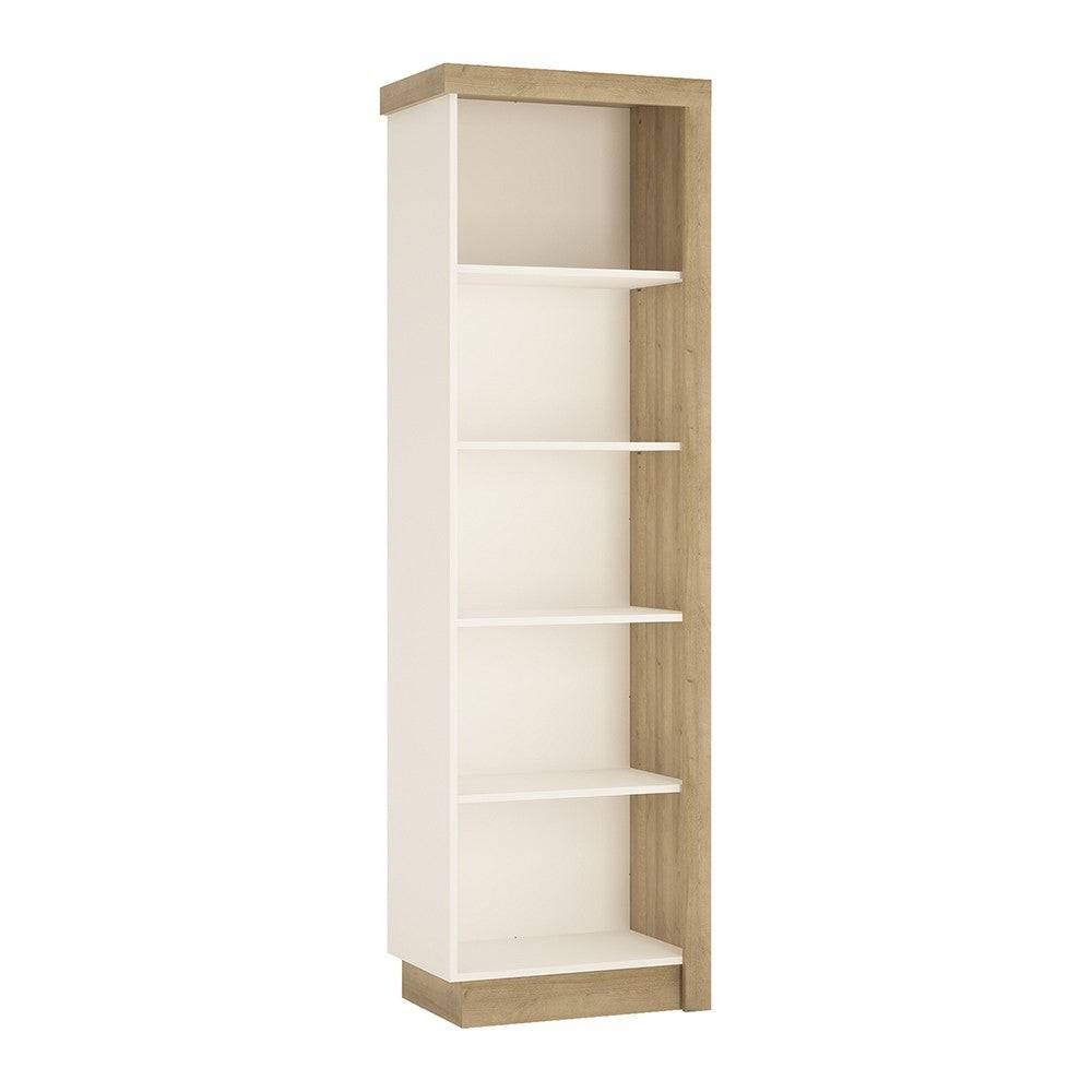 Lyon Bookcase (LH) In Riviera Oak / White High Gloss - Price Crash Furniture