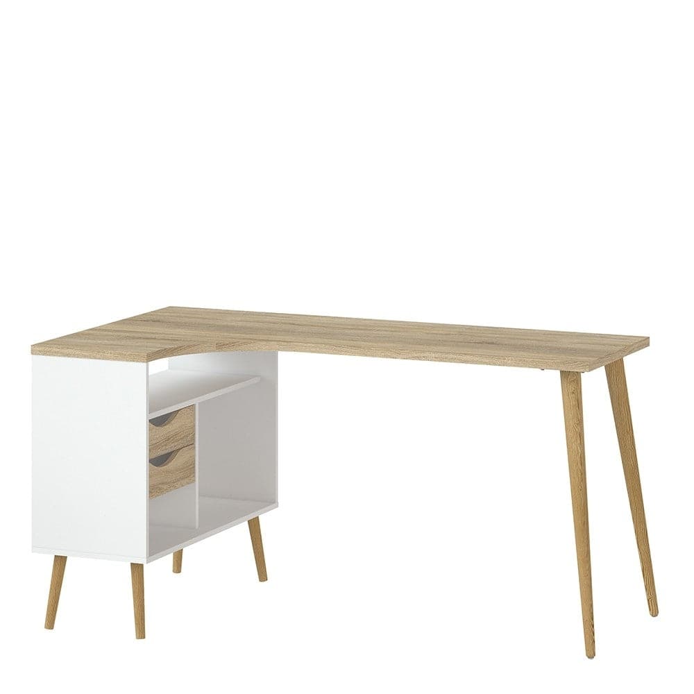 Oslo Desk 2 Drawer in White and Oak - Price Crash Furniture