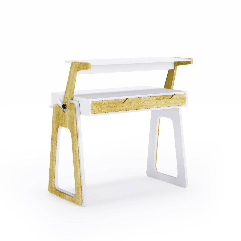Palmer Sit or Stand Adjustable Laptop Desk in Gloss White and Oak by Alphason - Price Crash Furniture