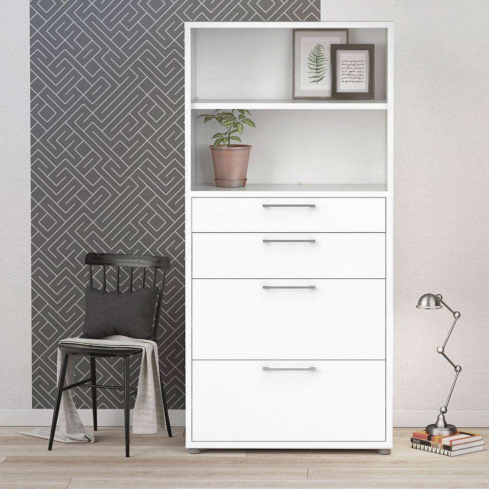 Prima Bookcase 2 Shelves, 2 Drawers + 2 File Drawers in White - Price Crash Furniture