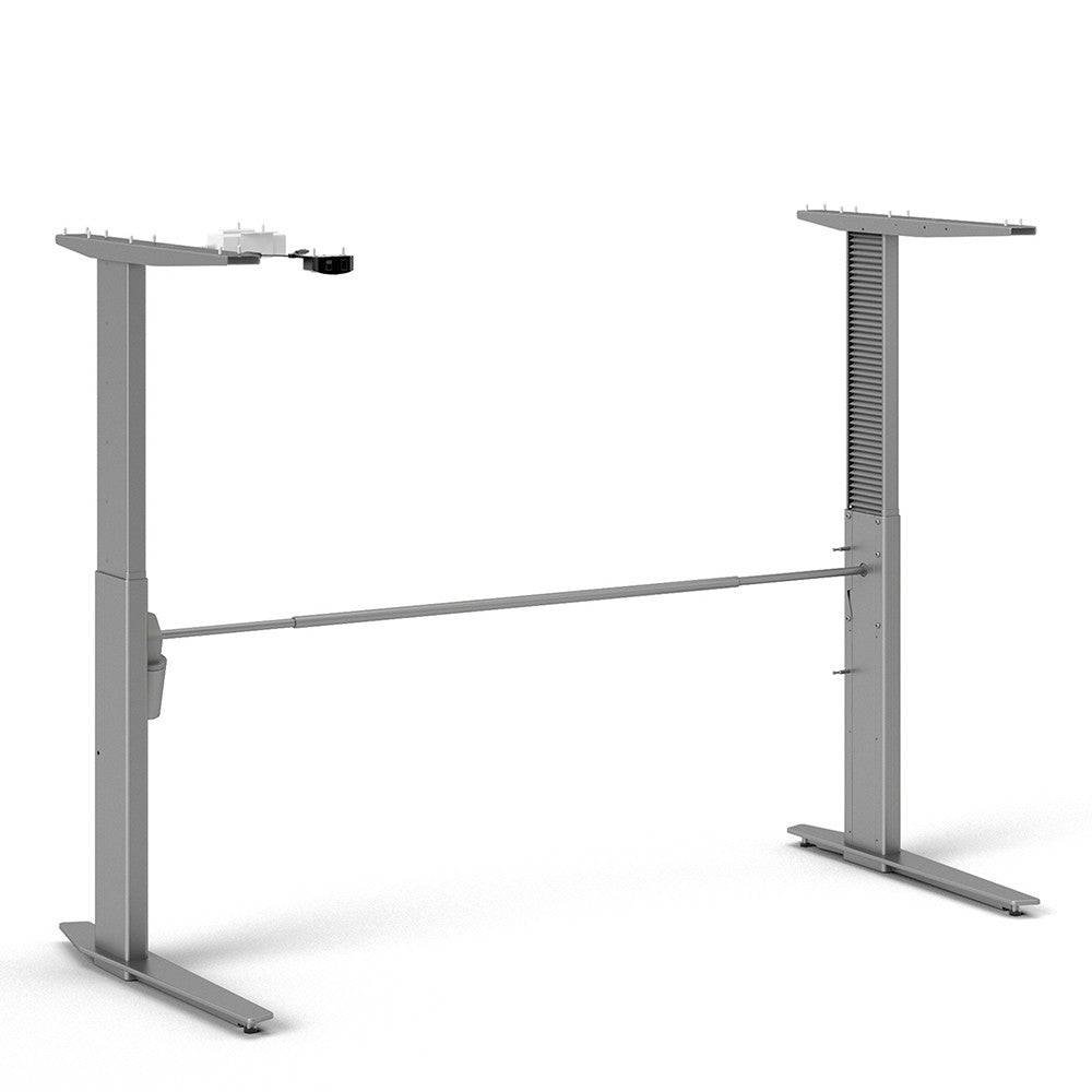 Prima Desk 150 cm with Electric Height Adjust for Standing or Sitting with Silver Grey Legs in Black Woodgrain - Price Crash Furniture