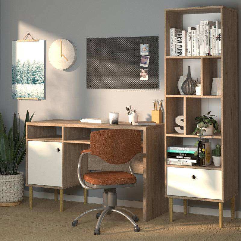 Rome Desk with 1 Door in Jackson Hickory Oak with Matt White - Price Crash Furniture