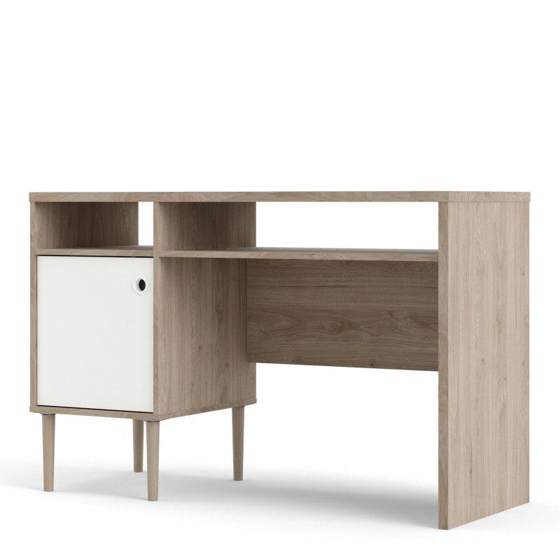 Rome Desk with 1 Door in Jackson Hickory Oak with Matt White - Price Crash Furniture
