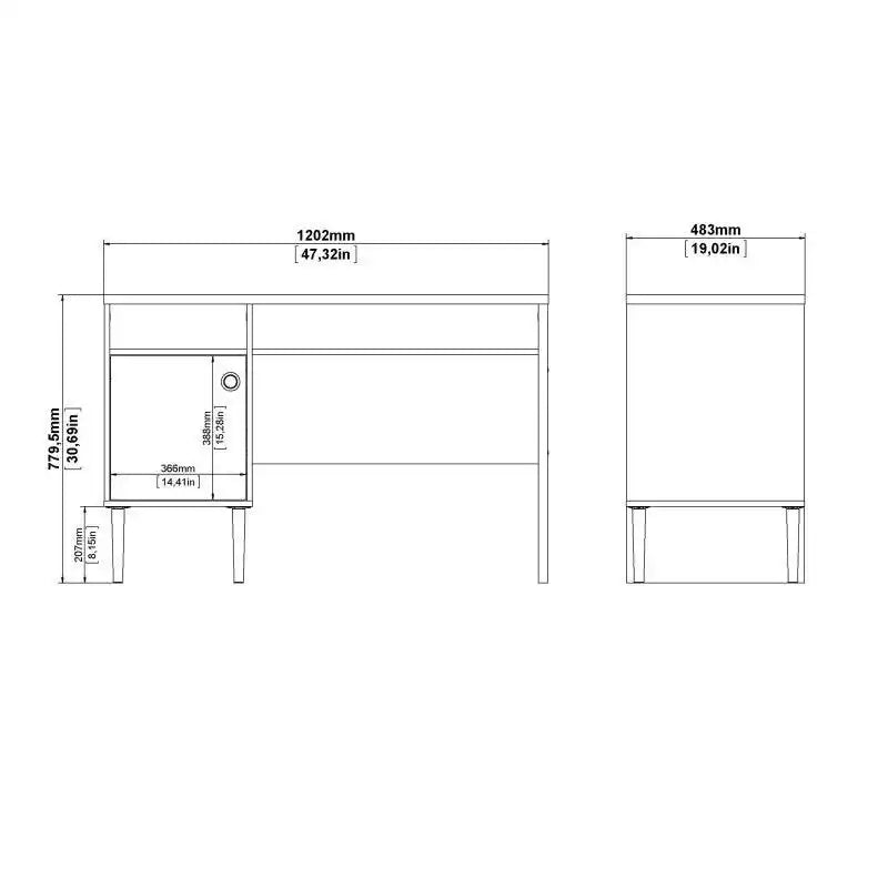 Rome Desk with 1 Door in Jackson Hickory Oak with Matt White - Price Crash Furniture