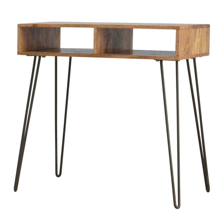 Solid Wood & Iron Base Writing Desk With Stool - Price Crash Furniture