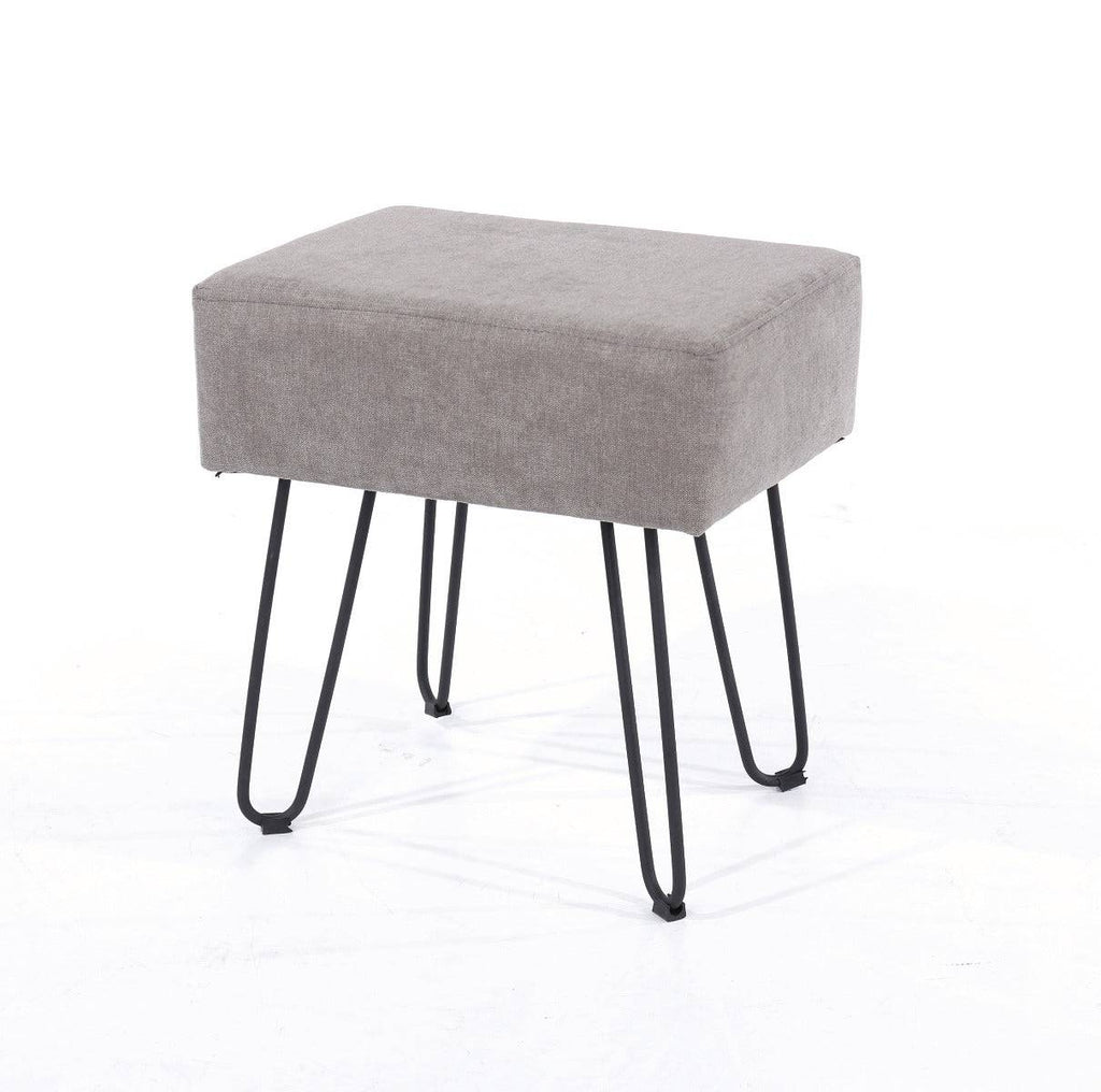 Aspen grey fabric upholstered rectangular stool with black metal legs - Price Crash Furniture