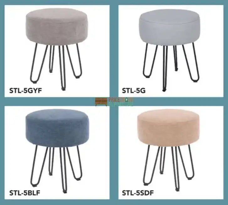 Aspen sand fabric upholstered round stool with black metal legs - Price Crash Furniture