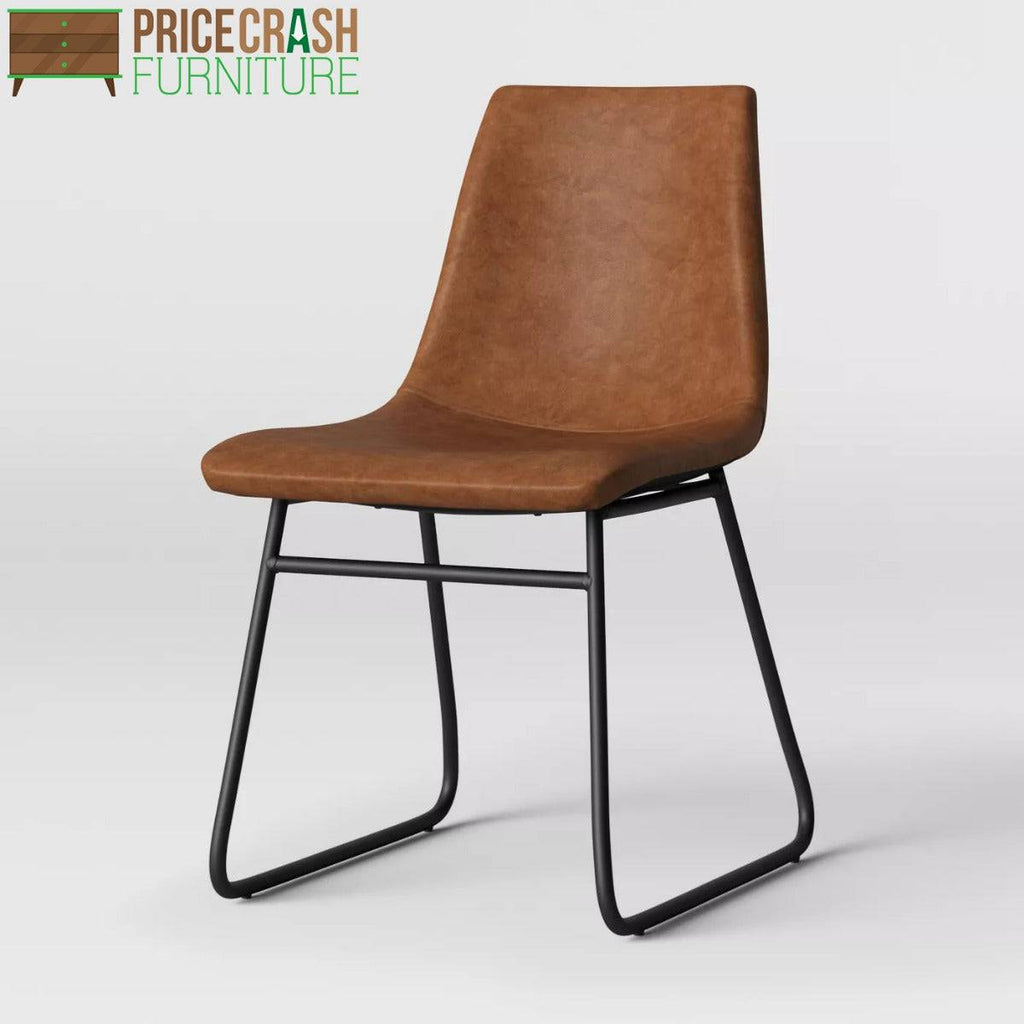 Bowden Pair of Dining Chairs in Caramel Maple Faux Leather by Dorel - Price Crash Furniture
