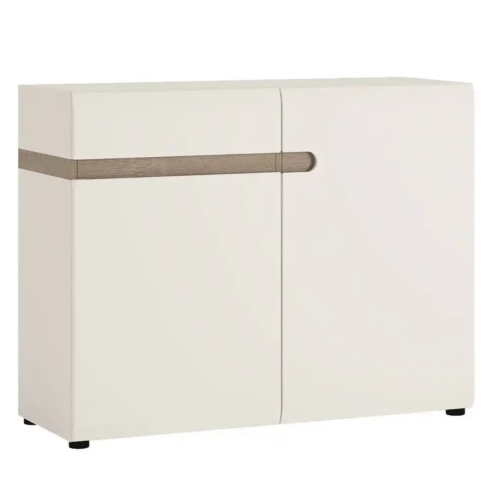 Chelsea 1 Drawer 2 Door 109.5cm Sideboard in White Gloss with Truffle Oak - Price Crash Furniture