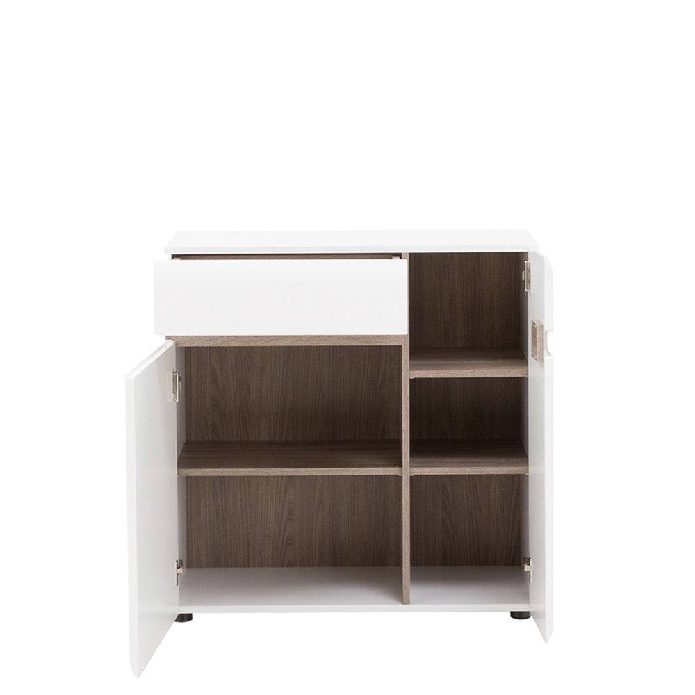 Chelsea 1 Drawer 2 Door Sideboard 85cm wide in White Gloss with Truffle Oak - Price Crash Furniture