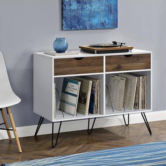 Concord 2 Drawer Turntable Bookcase Unit in White and Oak by Dorel - Price Crash Furniture