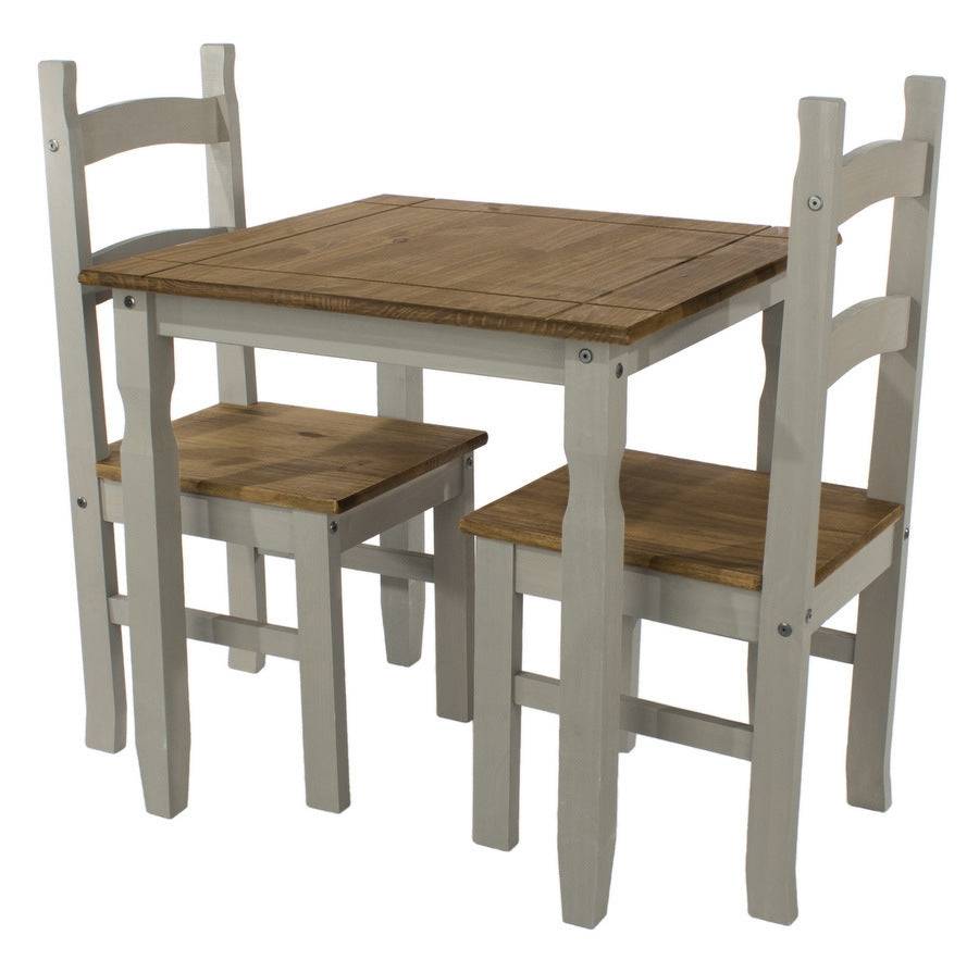 Core 75cm Corona Grey Washed Pine Square Dining Table + 2 Chair Set - Price Crash Furniture