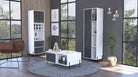Core Dallas Tall Bar Cabinet in White & Carbon Grey Oak Effect - Price Crash Furniture