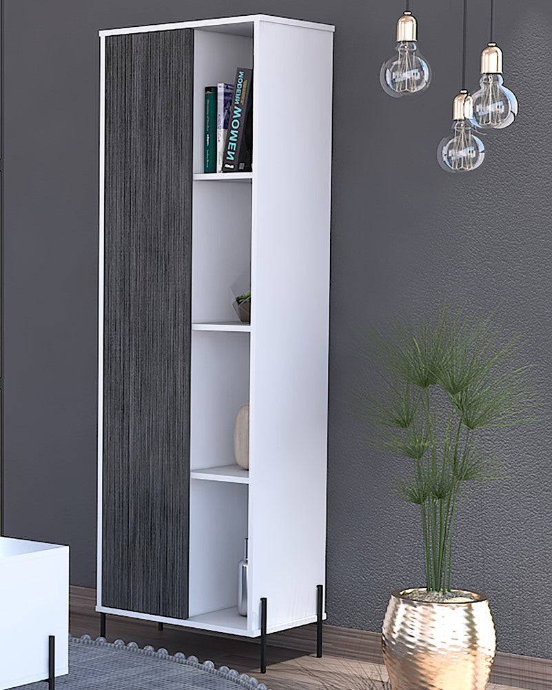 Core Dallas Tall Storage Display Cabinet in White & Carbon Grey Oak Effect - Price Crash Furniture