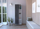 Core Dallas Tall Storage Display Cabinet in White & Carbon Grey Oak Effect - Price Crash Furniture