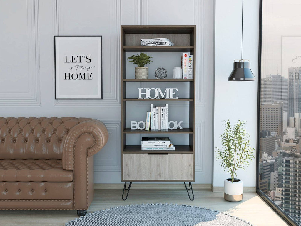 Core Nevada Display Bookcase with Door in Grey & Smoked Oak Effect - Price Crash Furniture