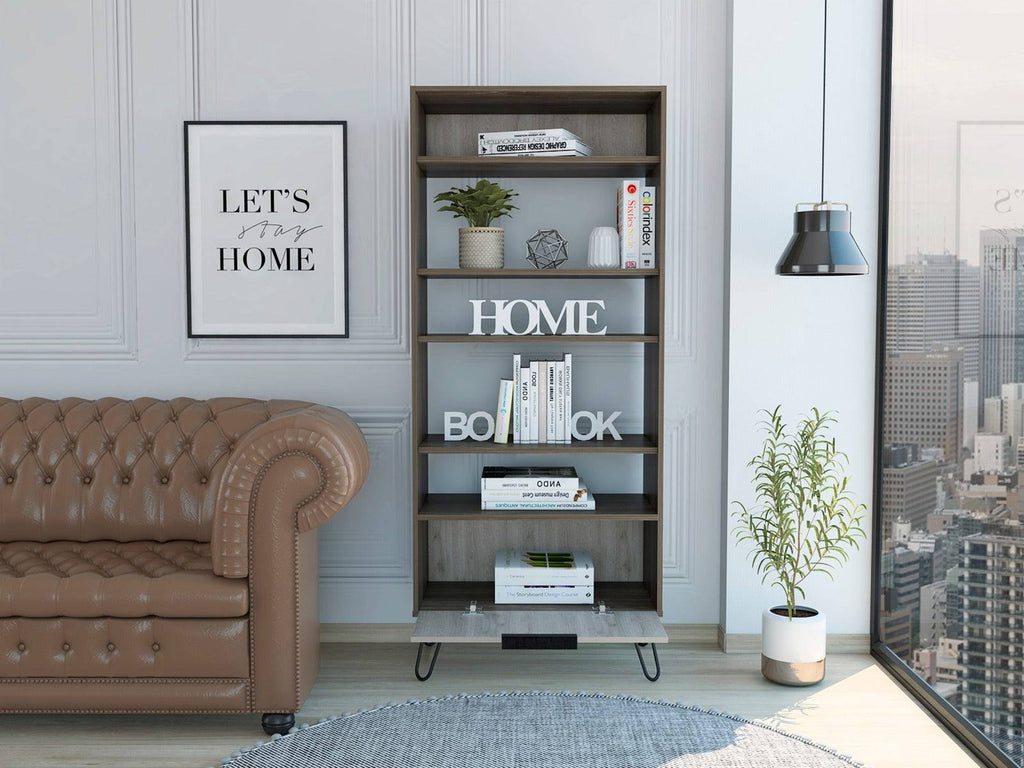 Core Nevada Display Bookcase with Door in Grey & Smoked Oak Effect - Price Crash Furniture