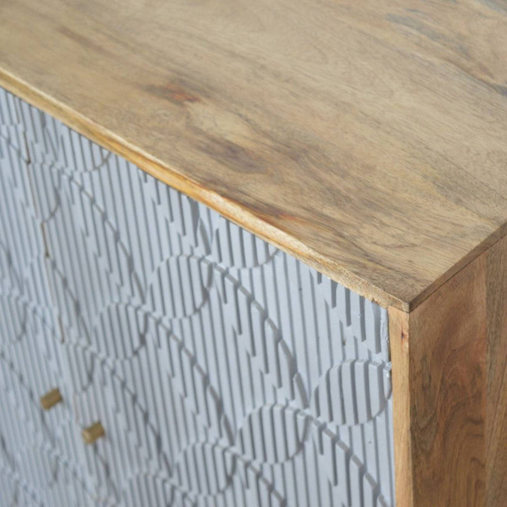 Geometric Carved Grey 2 Door Cabinet in Solid Mango Wood - Price Crash Furniture