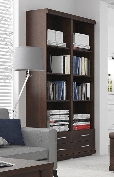 Imperial Tall 2 Drawer Narrow Cabinet with Open Shelving in Dark Mahogany Melamine - Price Crash Furniture