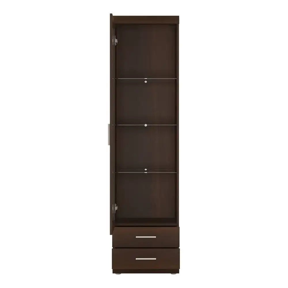 Imperial Tall Glazed 1 Door 2 Drawer Narrow Cabinet in Dark Mahogany Melamine - Price Crash Furniture