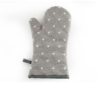 Kitchen Oven Glove With A Grey Heart Print Design - Price Crash Furniture