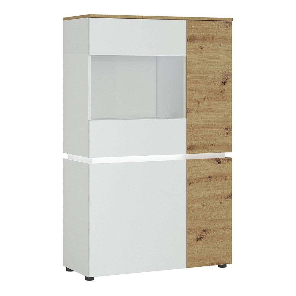 Luci 4 Door Low Display Cabinet Unit (including LED lighting) in White and Oak - Price Crash Furniture