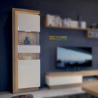 Lyon 198 cm Display Cabinet Narrow (RH) - LED Lighting - Riviera Oak/White High Gloss - Price Crash Furniture