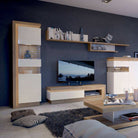 Lyon 198 cm Display Cabinet Narrow (RH) - LED Lighting - Riviera Oak/White High Gloss - Price Crash Furniture