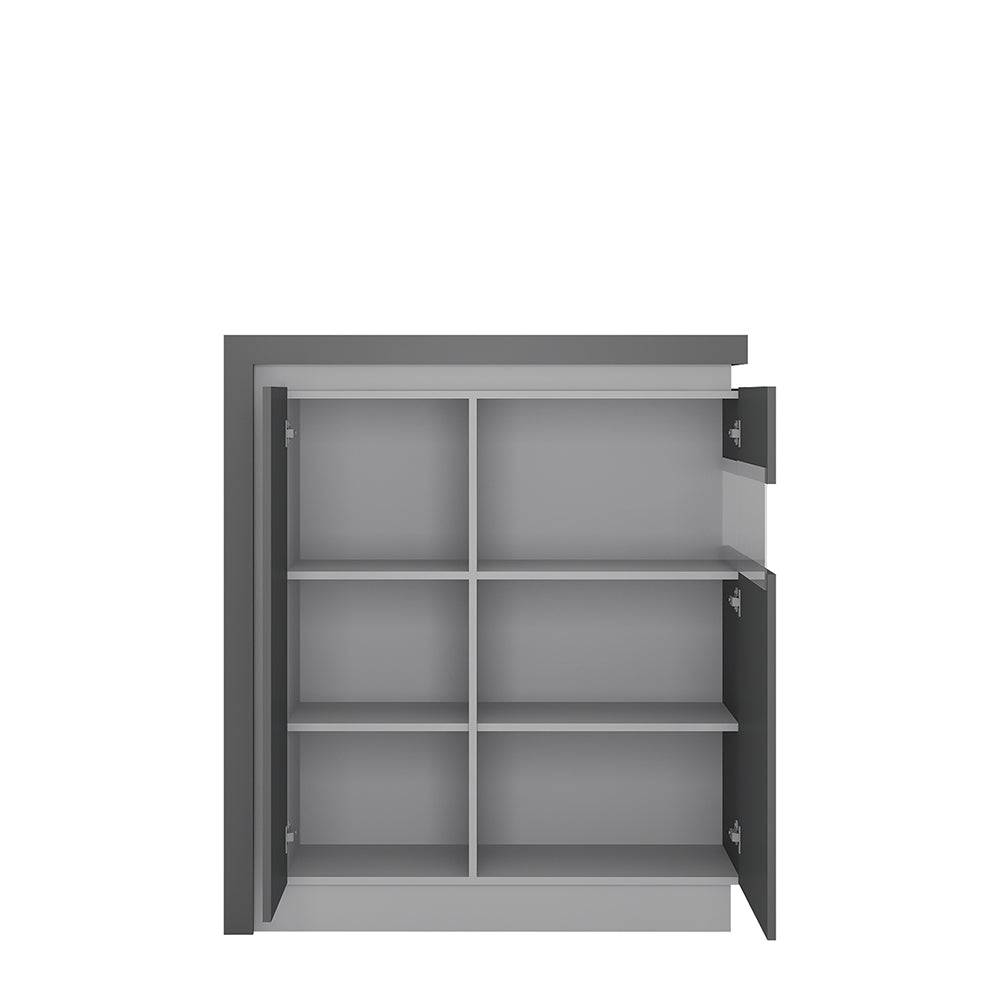 Lyon 2 Door Designer Cabinet (RH) (inc LED Lighting) in Platinum/Light Grey Gloss - Price Crash Furniture