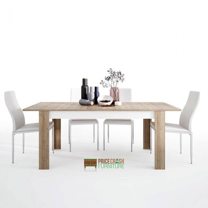 Lyon Extending Large Dining Table 160/200 cm In Riviera Oak / White High Gloss - Price Crash Furniture