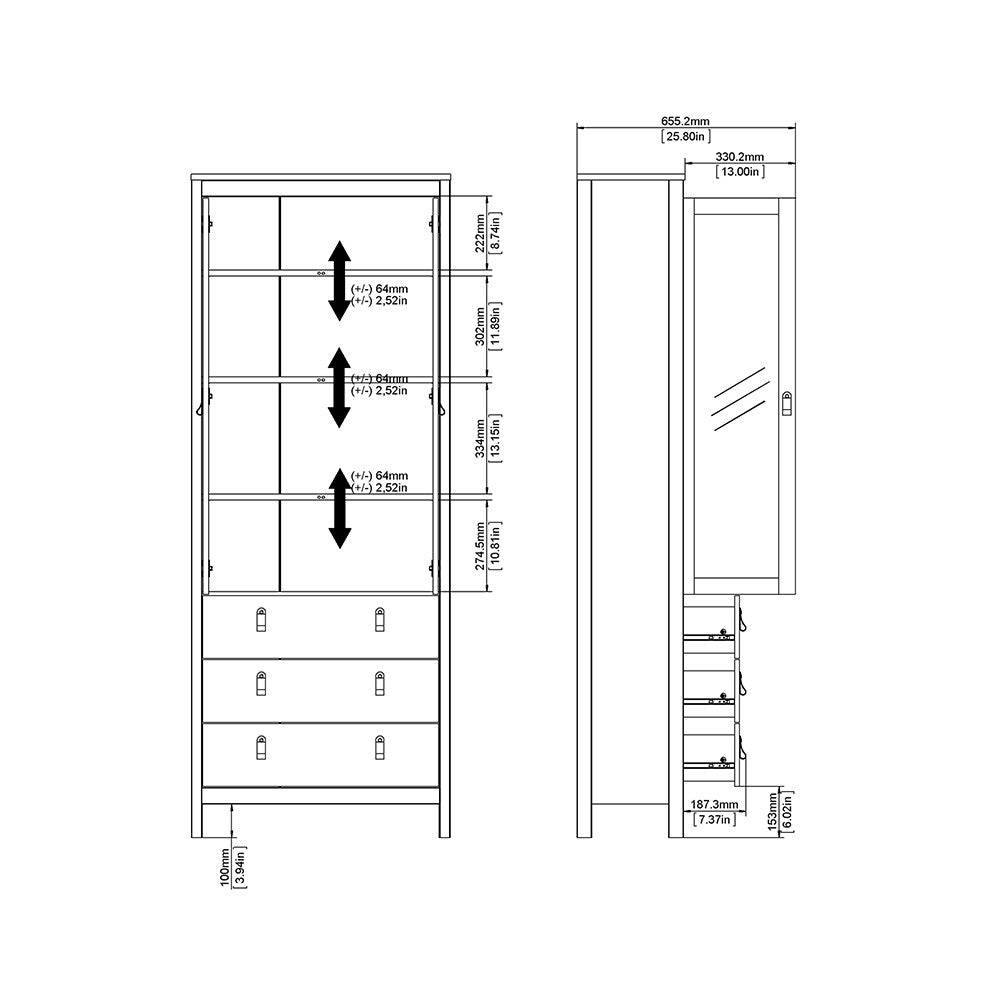 Madrid Glazed Display Unit China Cabinet 2 Doors 3 Drawers in White - Price Crash Furniture