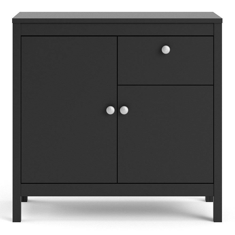 Madrid Small Compact Sideboard Buffet Unit 2 Doors + 1 Drawer in Black - Price Crash Furniture