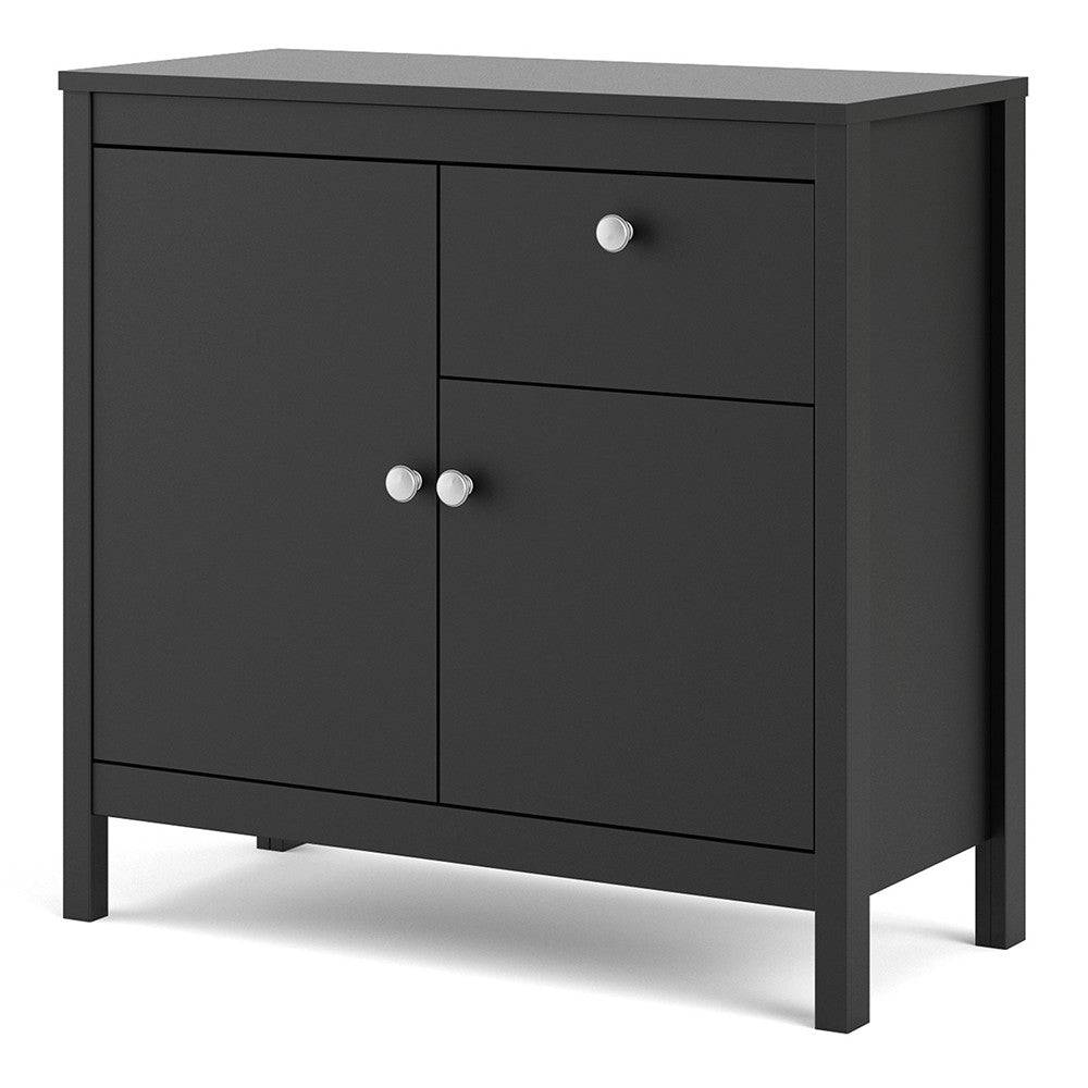 Madrid Small Compact Sideboard Buffet Unit 2 Doors + 1 Drawer in Black - Price Crash Furniture