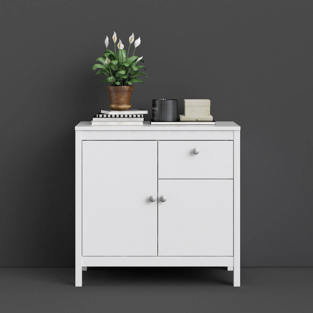 Madrid Small Compact Sideboard Buffet Unit 2 Doors + 1 Drawer in White - Price Crash Furniture