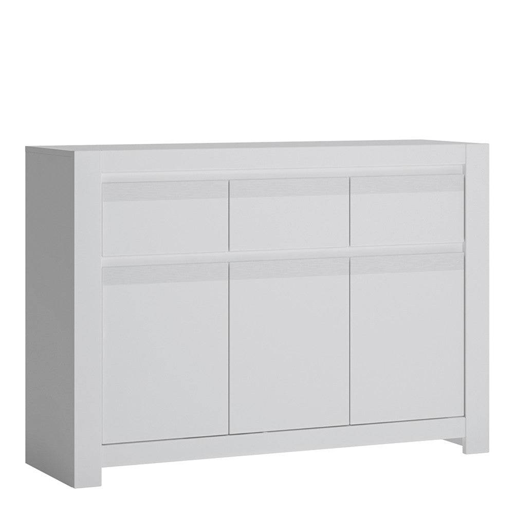 Novi 3 Door 3 Drawer Sideboard Buffet Unit Cabinet In Alpine White - Price Crash Furniture