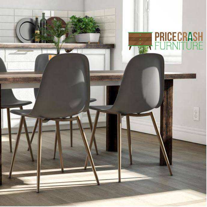 Pair of Copley Grey plastic dining chairs by Dorel Price Crash Furniture