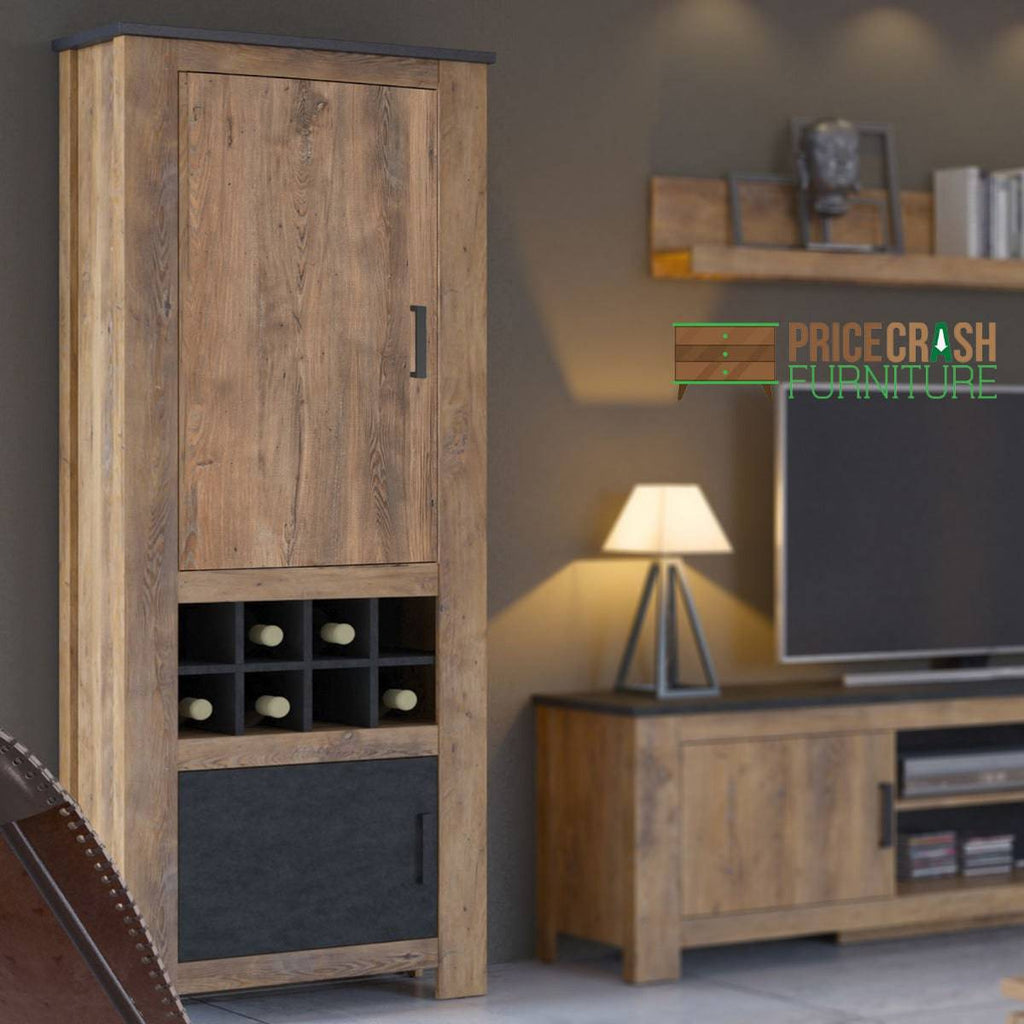 Rapallo 2 Door Cabinet with Wine Rack in Chestnut and Matera Grey - Price Crash Furniture