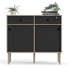 Rome Sideboard 2 Sliding Doors + 2 Drawers in Jackson Hickory Oak with Matt Black - Price Crash Furniture