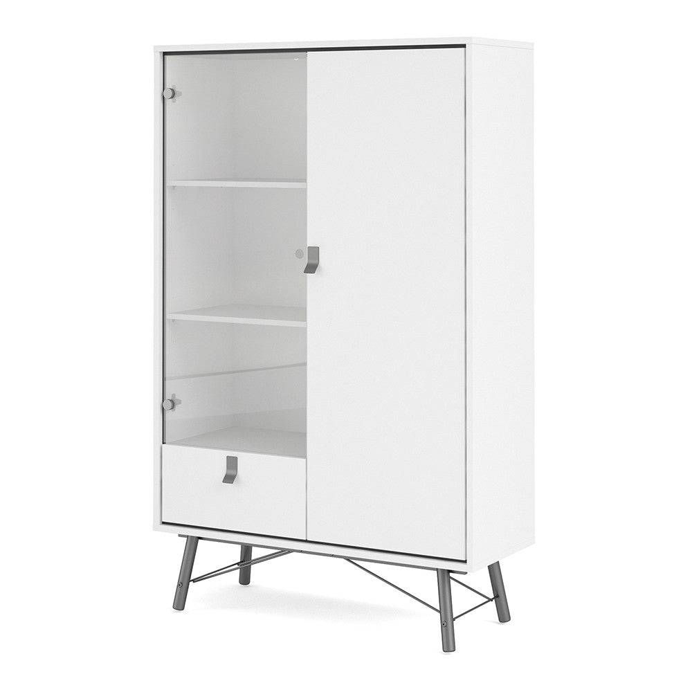 Ry China Display Cabinet 1 Door + 1 Glass Door + 1 Drawer in Matt White - Price Crash Furniture