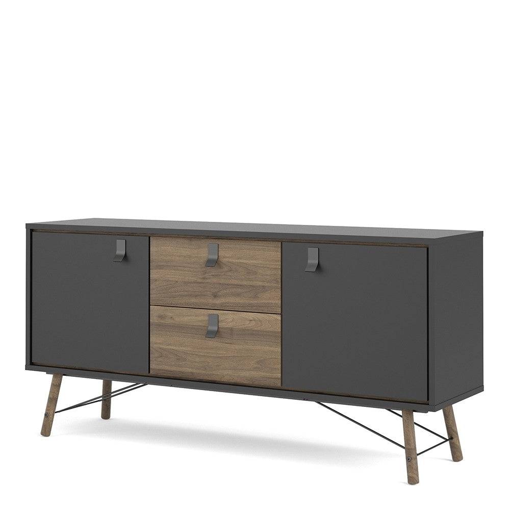 Ry Sideboard 2 Doors + 2 Drawers in Matt Black and Walnut - Price Crash Furniture