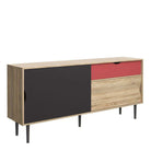 Sideboard 1 Drawer, Sliding Doors In Oak With Dark Grey And Teracotta - Price Crash Furniture