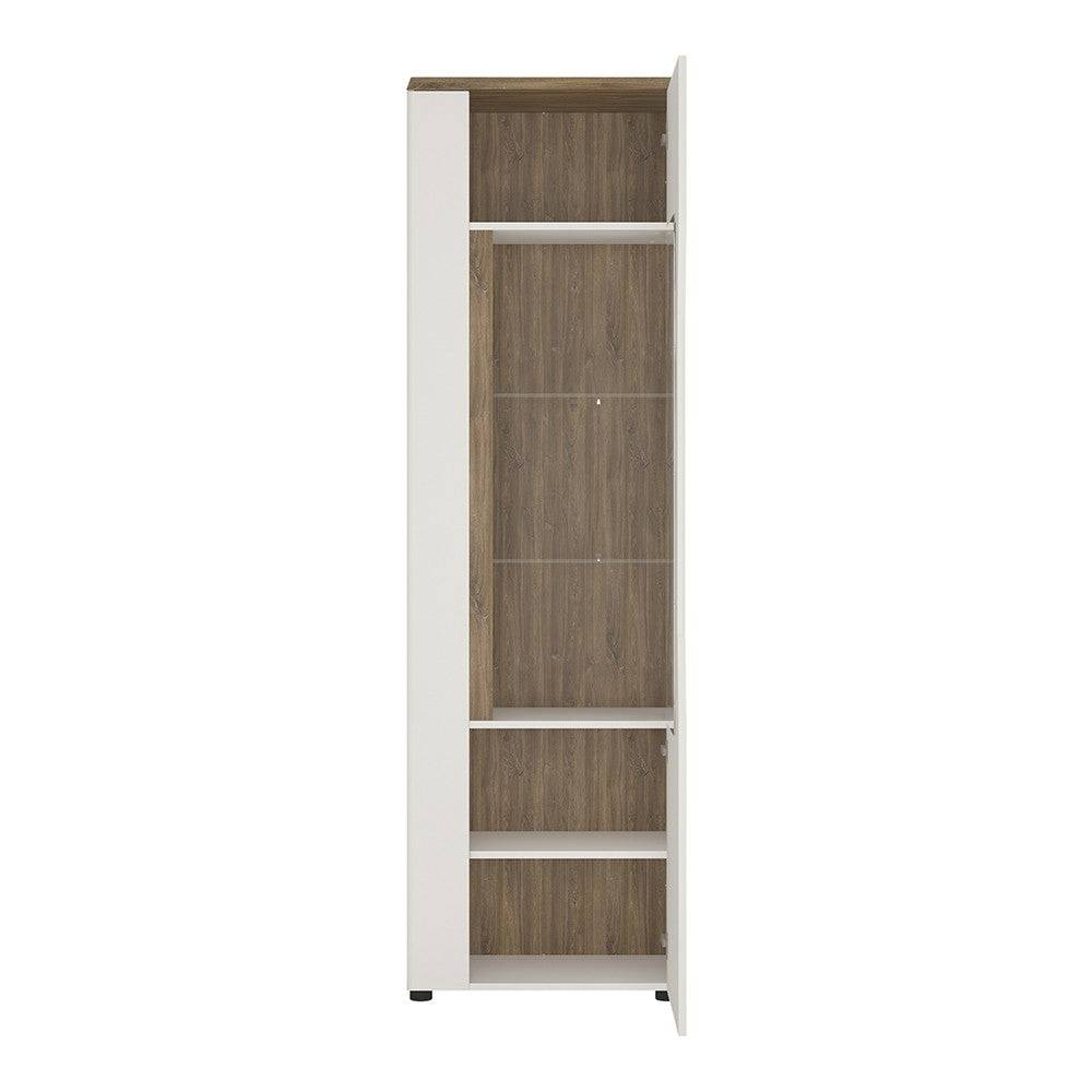 Toledo 1 Door Display Cabinet (LH) in White Gloss & Oak - Price Crash Furniture