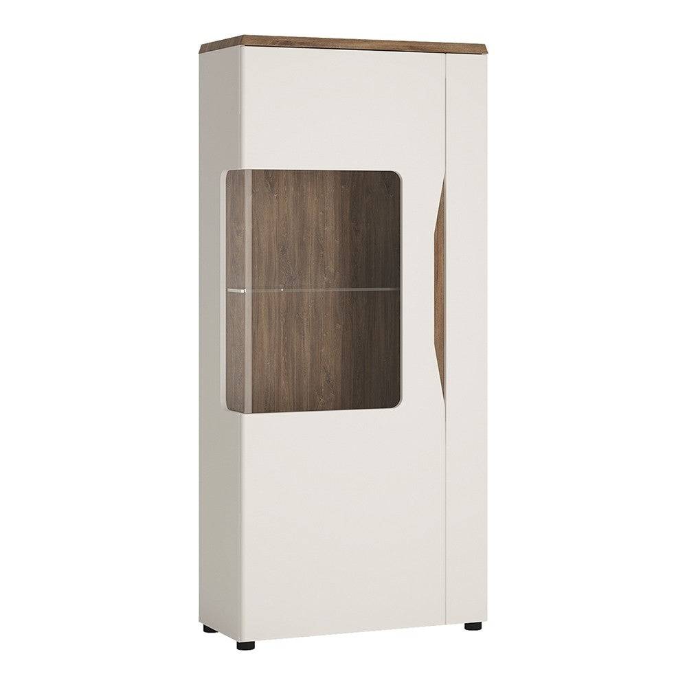 Toledo 1 Door Low Display Cabinet (LH) In White Gloss & Oak - Price Crash Furniture