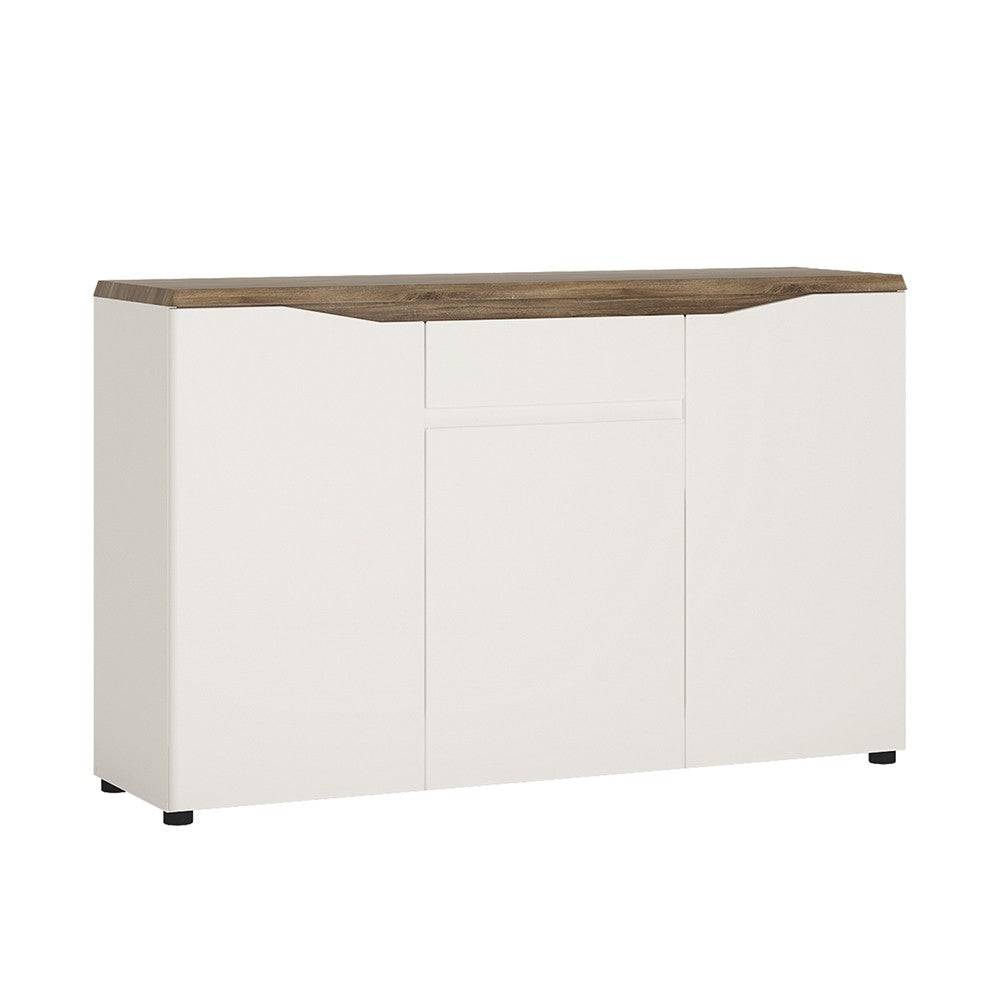 Toledo 3 Door 1 Drawer Sideboard In White Gloss & Oak - Price Crash Furniture