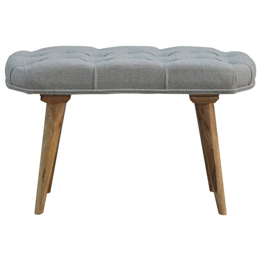 Upholstered Nordic Style Bench With Deep Buttoned Grey Tweed Top - Price Crash Furniture
