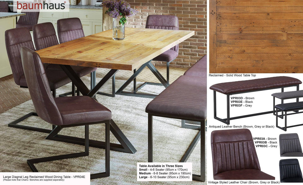 Urban Elegance - Reclaimed LARGE (Diagonal Leg / 95cm x 230cm top) by Baumhaus - Price Crash Furniture