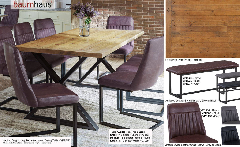 Urban Elegance - Reclaimed MEDIUM (Diagnal Leg / 95cm x 190cm top) by Baumhaus - Price Crash Furniture